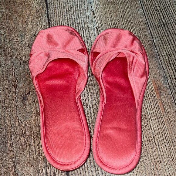 Vanity Fair Vintage Nylon Satin Peep Toe Slippers 5/6 Coral Boudoir - Picture 4 of 9